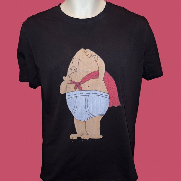 Unisex Hiclol Black Captain Underpants Graphic T Shirt Size XL #14 - Picture 2 of 5